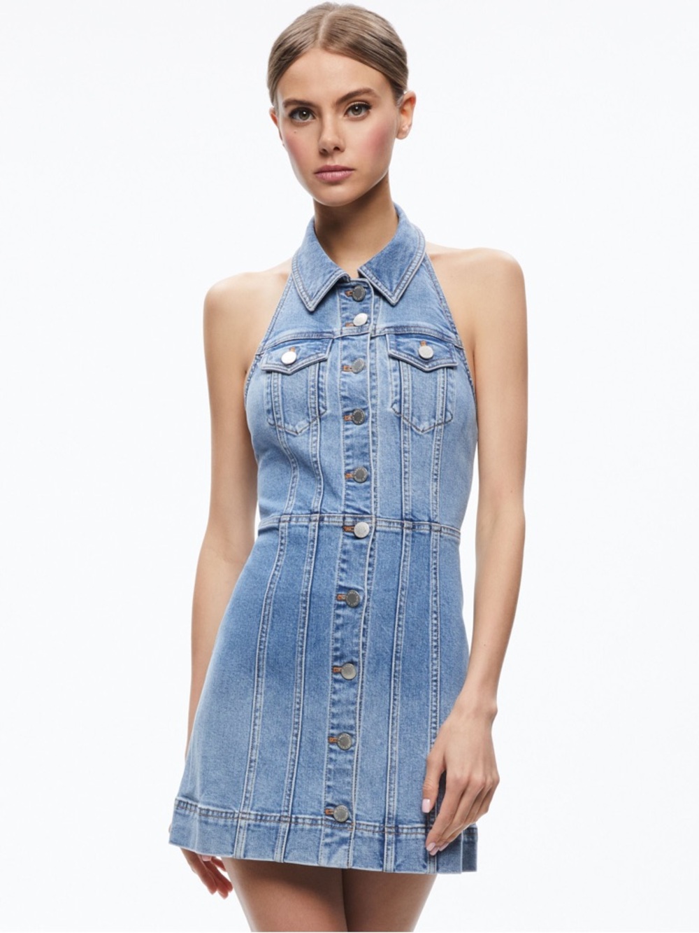 Alice + Olivia Kendall Denim Halter Mini Dress